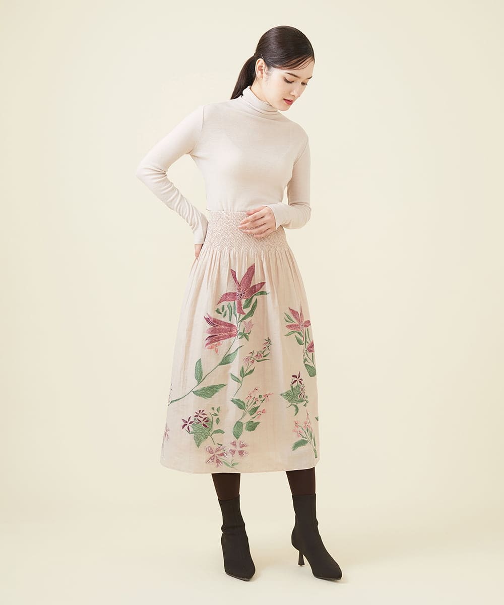 リリーモチーフジャカードスカート(ミモレ丈スカート) | Sybilla