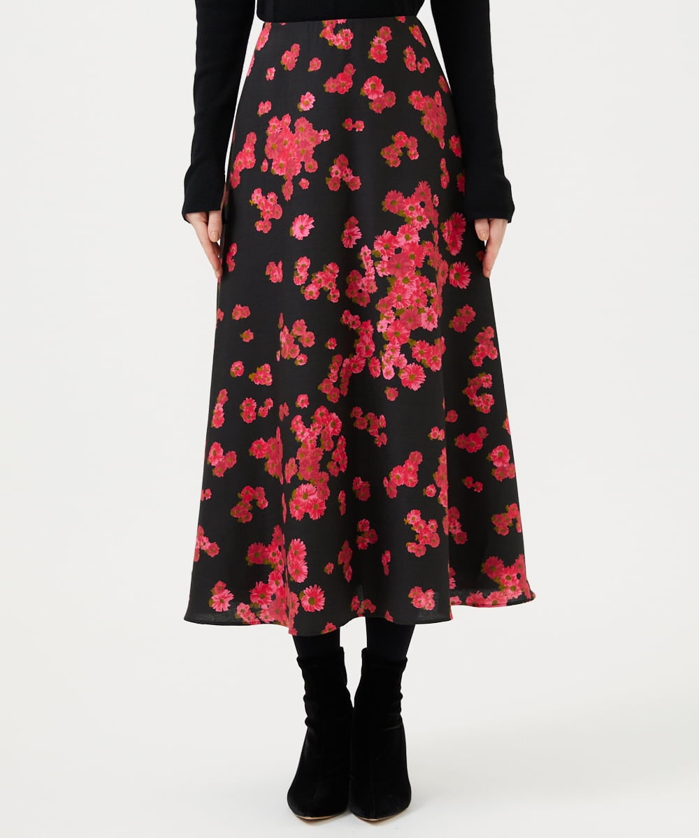 GBHCD40360 Sybilla(シビラ) ピンクマーガレットプリントスカート ブラック