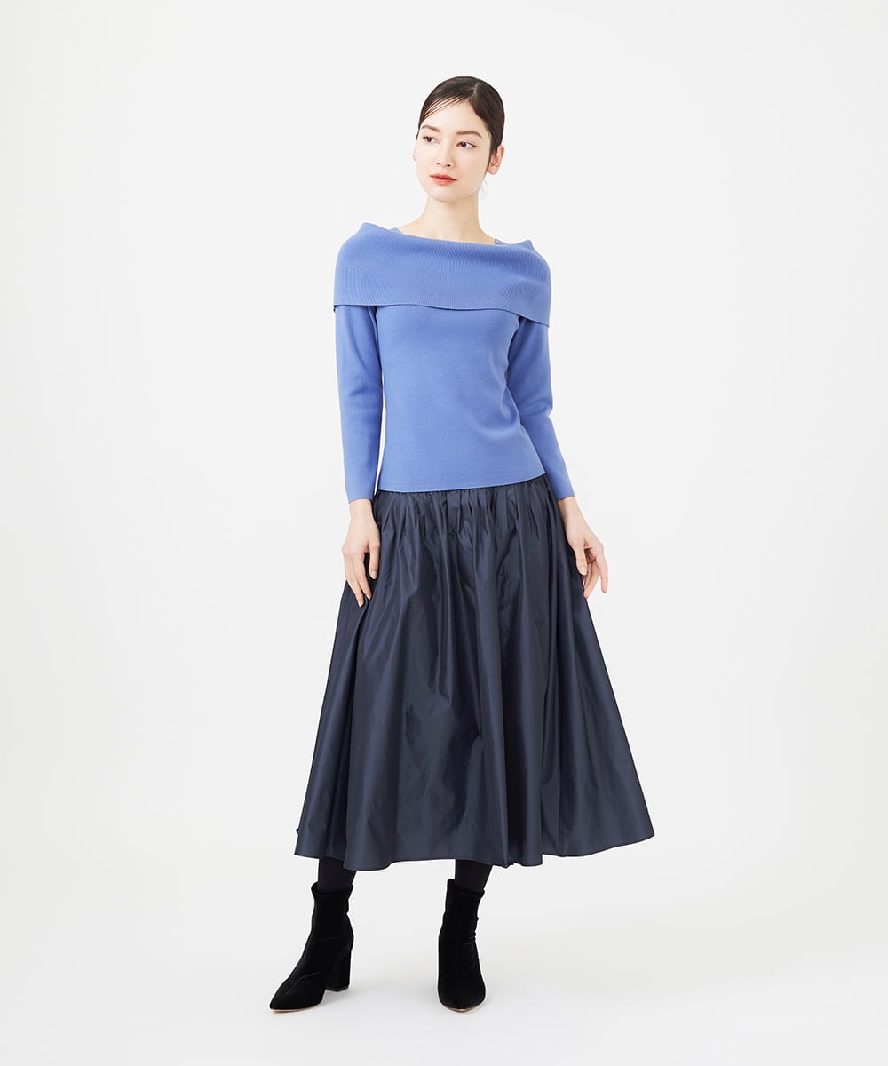 GBHEA02360 Sybilla(シビラ) 【メディア着用】シルキータフタピンタックスカート ネイビー