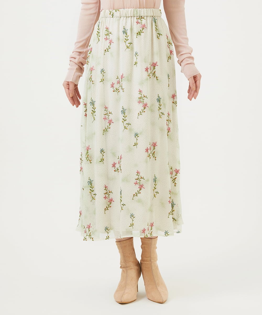 GBHED01700 Sybilla(シビラ) ドットフラワー刺繍スカート ライトベージュ