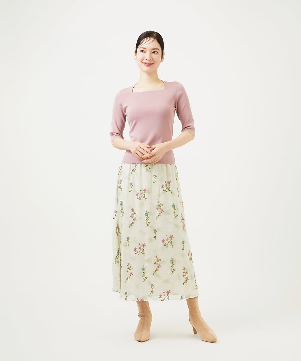 GBHED01700 Sybilla(シビラ) ドットフラワー刺繍スカート ライトベージュ