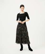 GBHED01700 Sybilla(シビラ) ドットフラワー刺繍スカート ブラック系