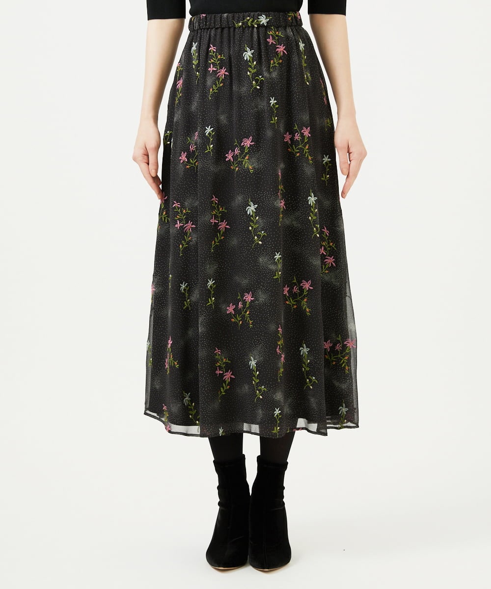 GBHED01700 Sybilla(シビラ) ドットフラワー刺繍スカート ブラック系