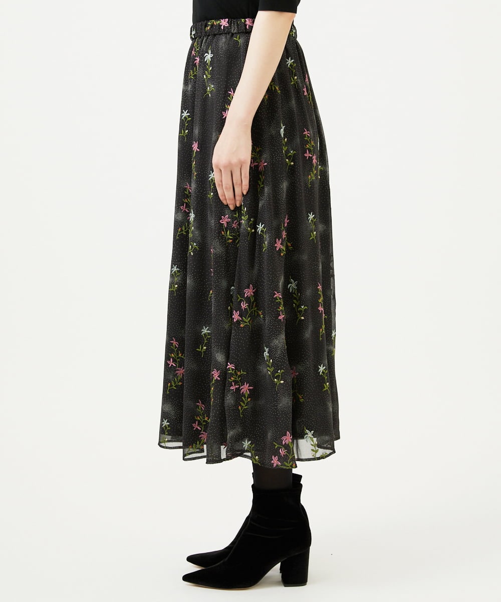 GBHED01700 Sybilla(シビラ) ドットフラワー刺繍スカート ブラック系