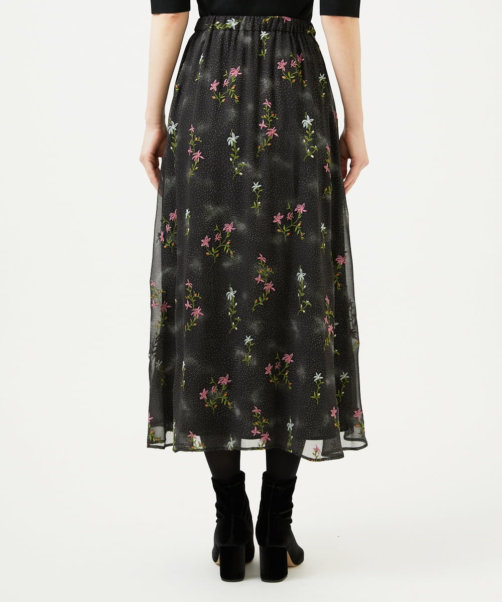 GBHED01700 Sybilla(シビラ) ドットフラワー刺繍スカート ブラック系