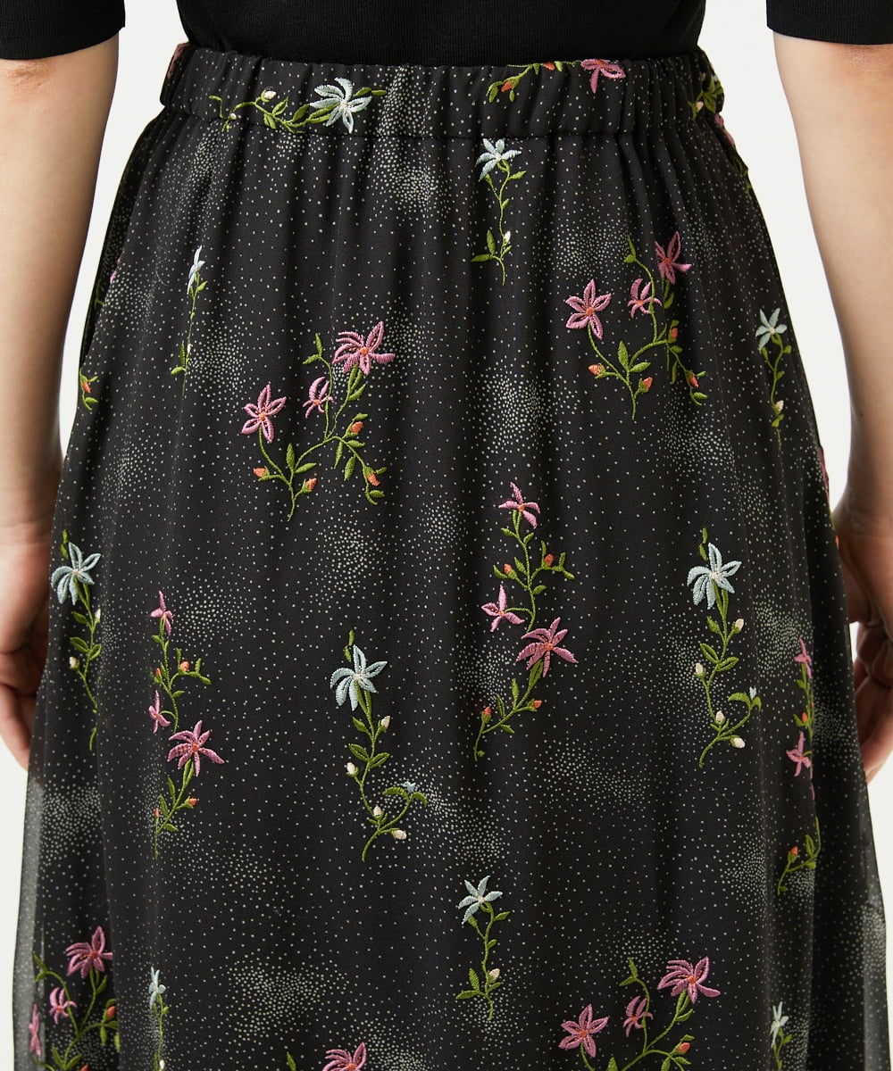 GBHED01700 Sybilla(シビラ) ドットフラワー刺繍スカート ブラック系