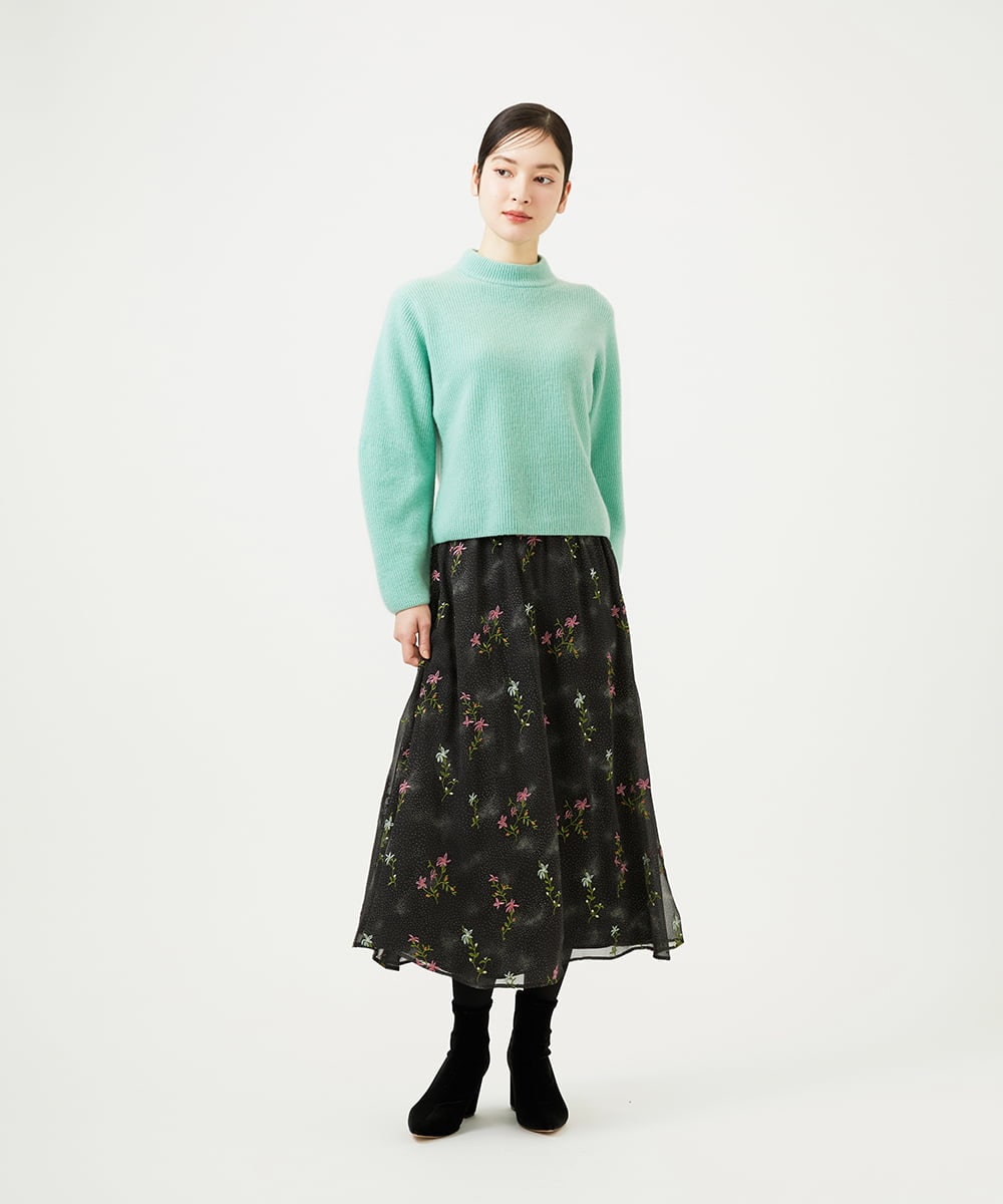 GBHED01700 Sybilla(シビラ) ドットフラワー刺繍スカート ブラック系