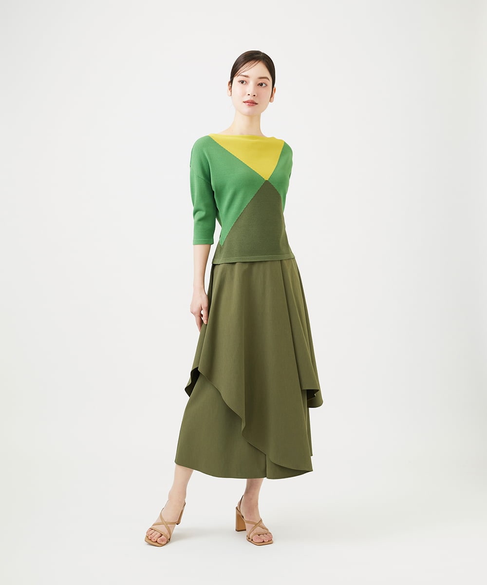 GBHEE27330 Sybilla(シビラ) ストレッチタフタアシンメトリースカート カーキ