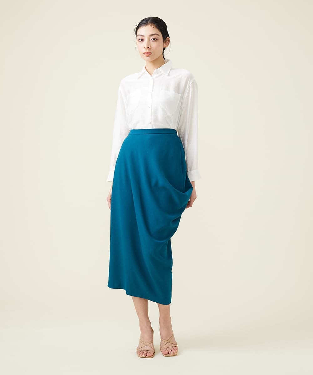 GBHET13360 Sybilla(シビラ) デニットジョーゼットサイドドレープスカート ブルー