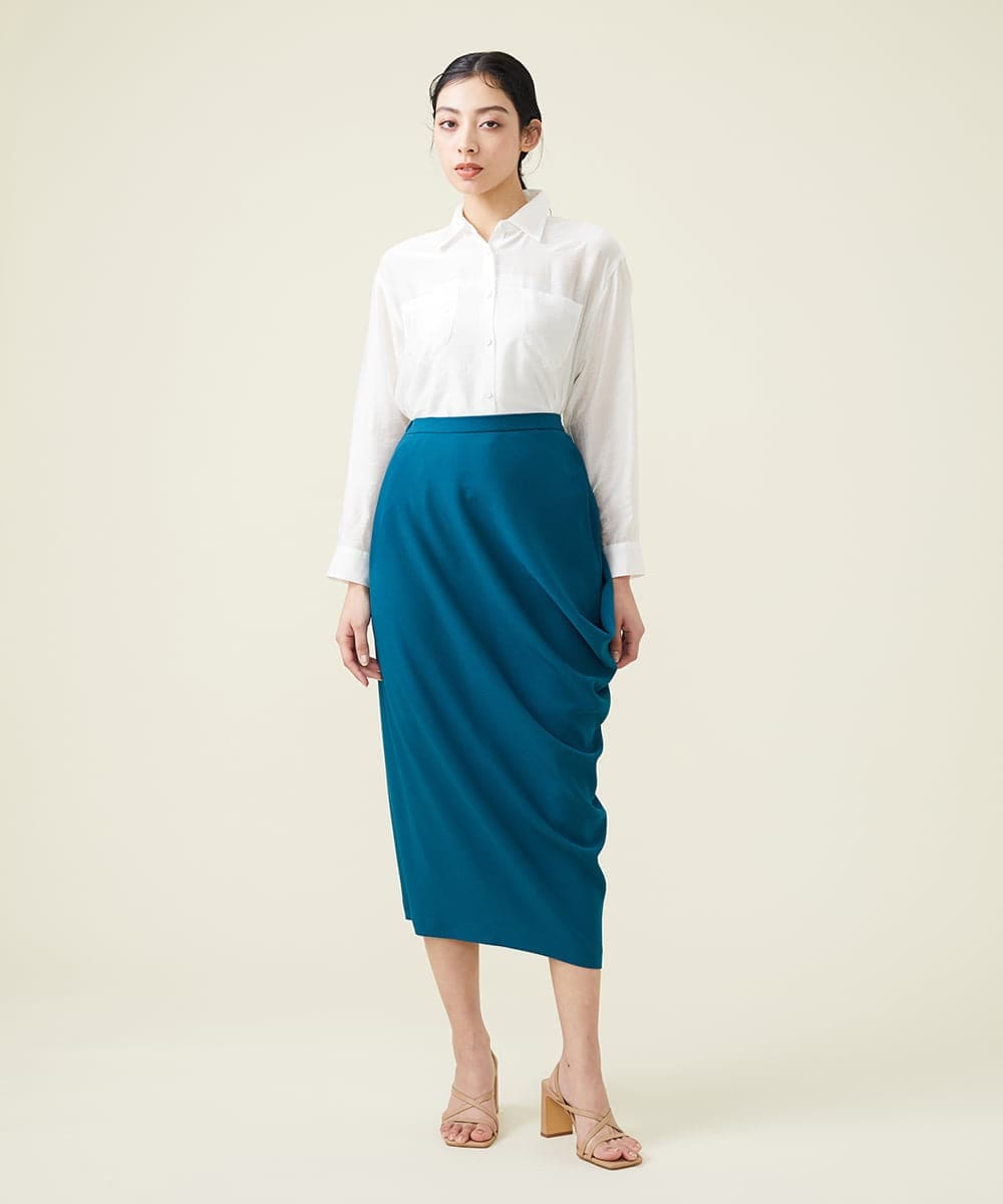 GBHET13360 Sybilla(シビラ) デニットジョーゼットサイドドレープスカート ブルー