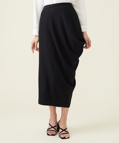 GBHET13360 Sybilla デニットジョーゼットサイドドレープスカート