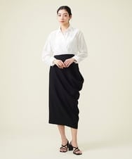 GBHET13360 Sybilla(シビラ) デニットジョーゼットサイドドレープスカート ブラック