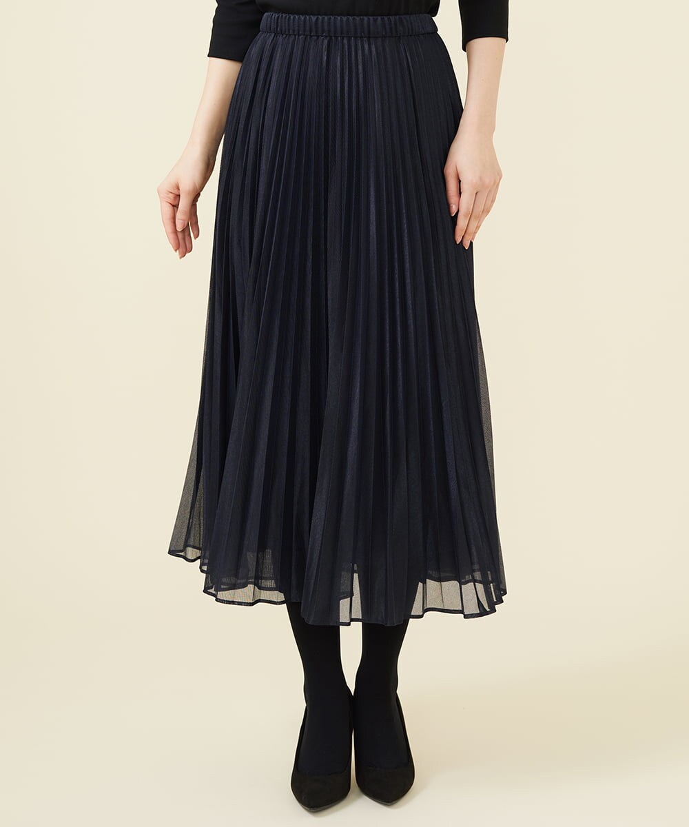 シャイニーアコーディオンプリーツスカート(ミモレ丈スカート  