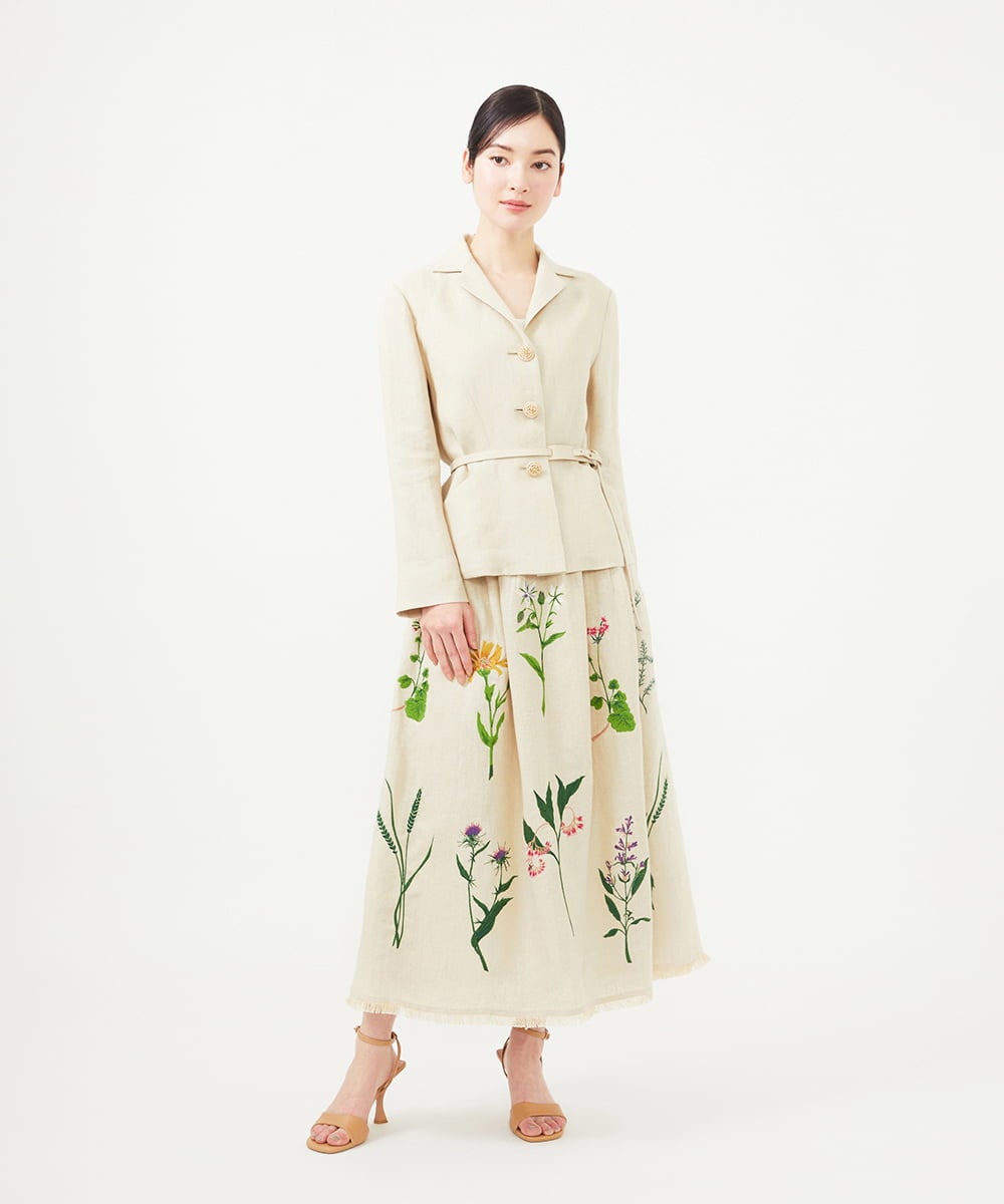 GBHGA01790 Sybilla(シビラ) 先染めリネン刺繍スカート ベージュ