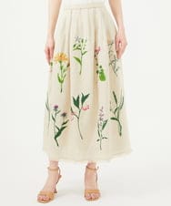 GBHGA01790 Sybilla(シビラ) 先染めリネン刺繍スカート ベージュ
