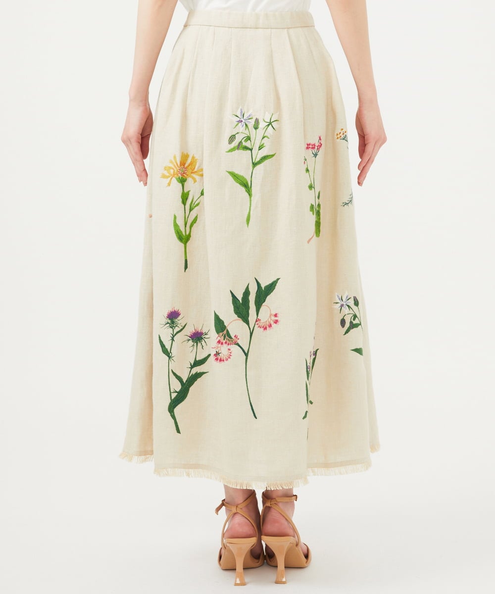 GBHGA01790 Sybilla(シビラ) 先染めリネン刺繍スカート ベージュ