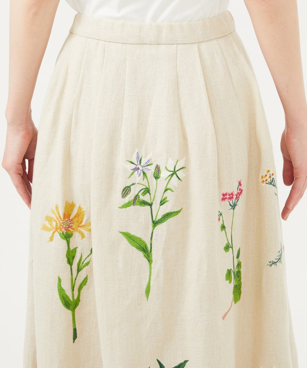 GBHGA01790 Sybilla(シビラ) 先染めリネン刺繍スカート ベージュ
