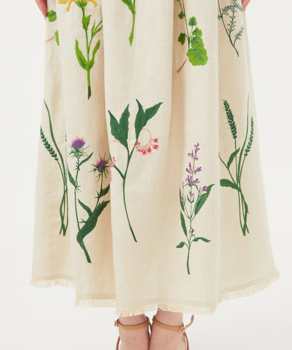 GBHGA01790 Sybilla(シビラ) 先染めリネン刺繍スカート ベージュ