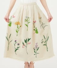 GBHGA01790 Sybilla(シビラ) 先染めリネン刺繍スカート ベージュ
