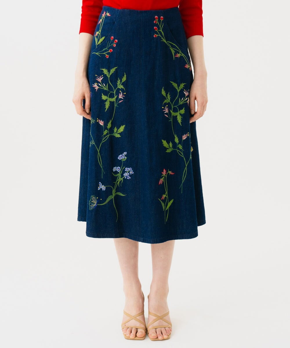 GBHGD04500 Sybilla(シビラ) フラワー刺繍デニムスカート インディゴ