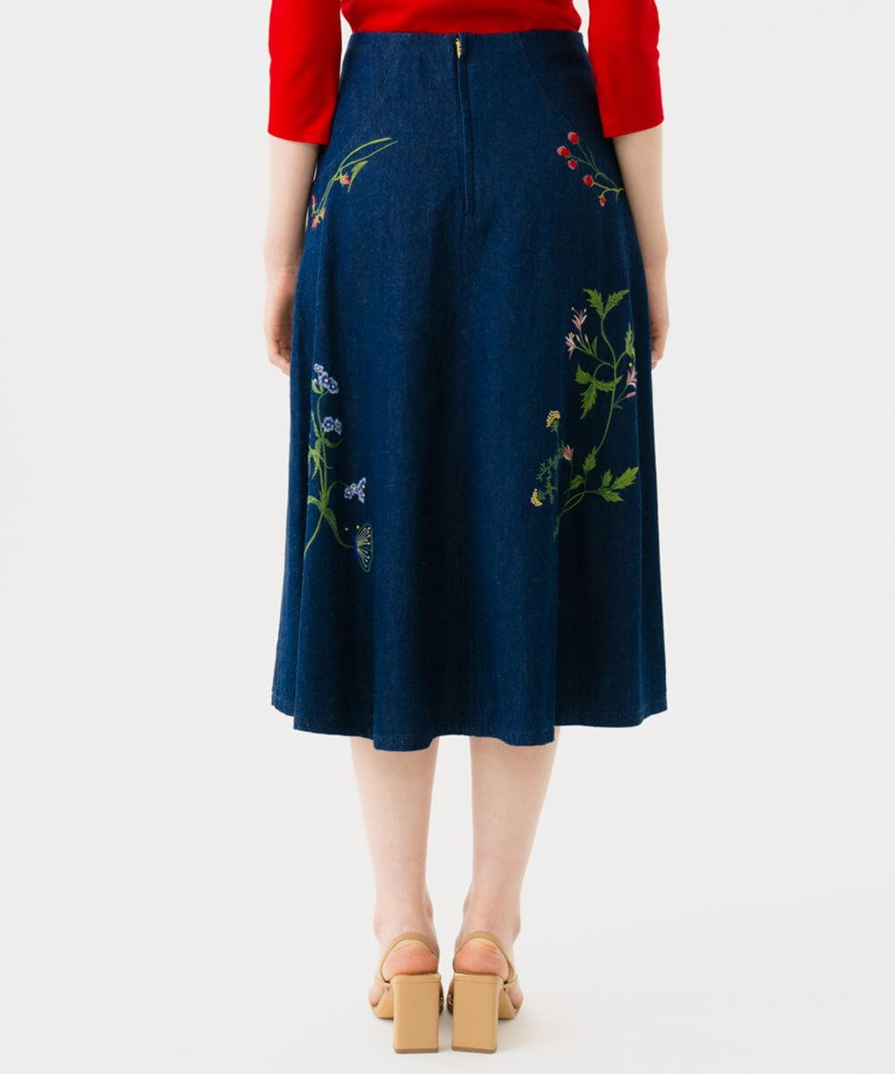 GBHGD04500 Sybilla(シビラ) フラワー刺繍デニムスカート インディゴ