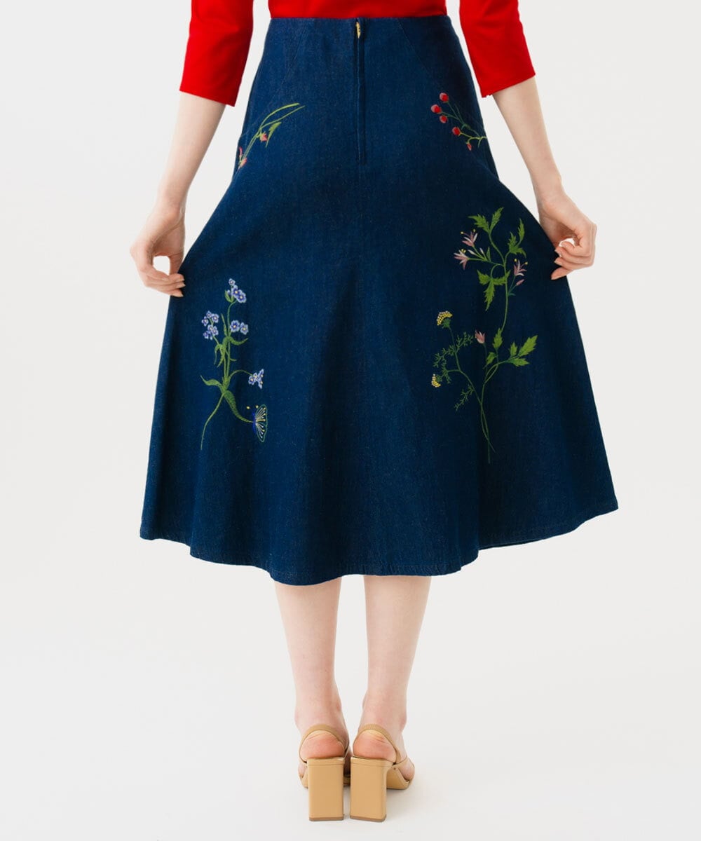 GBHGD04500 Sybilla(シビラ) フラワー刺繍デニムスカート インディゴ