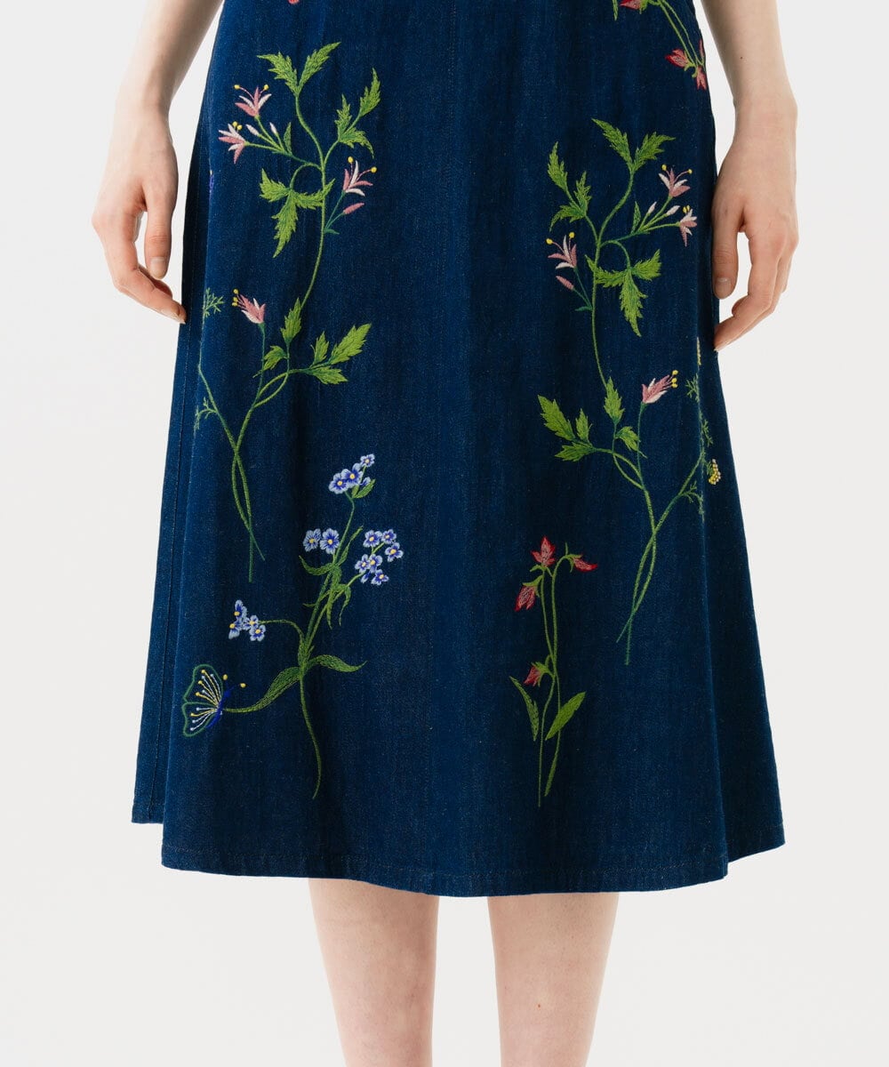 GBHGD04500 Sybilla(シビラ) フラワー刺繍デニムスカート インディゴ