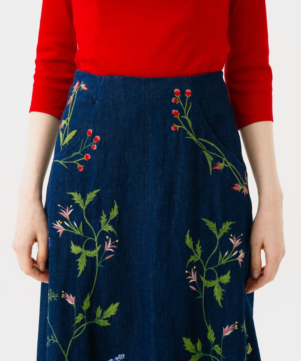 GBHGD04500 Sybilla(シビラ) フラワー刺繍デニムスカート インディゴ