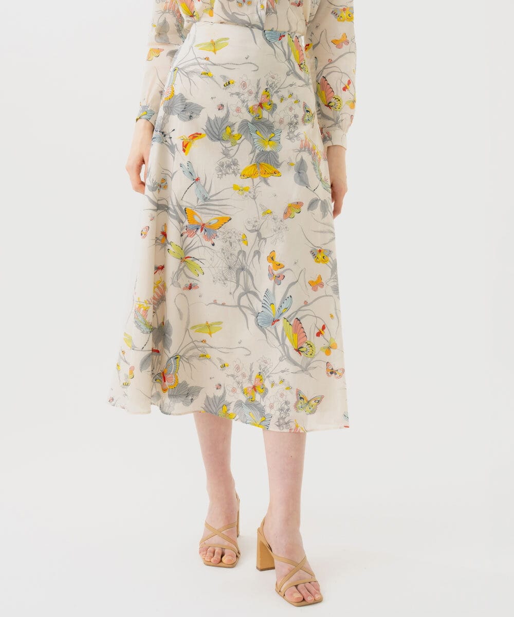 GBHGD94400 Sybilla(シビラ) バタフライ&フラワープリントスカート アイボリー系
