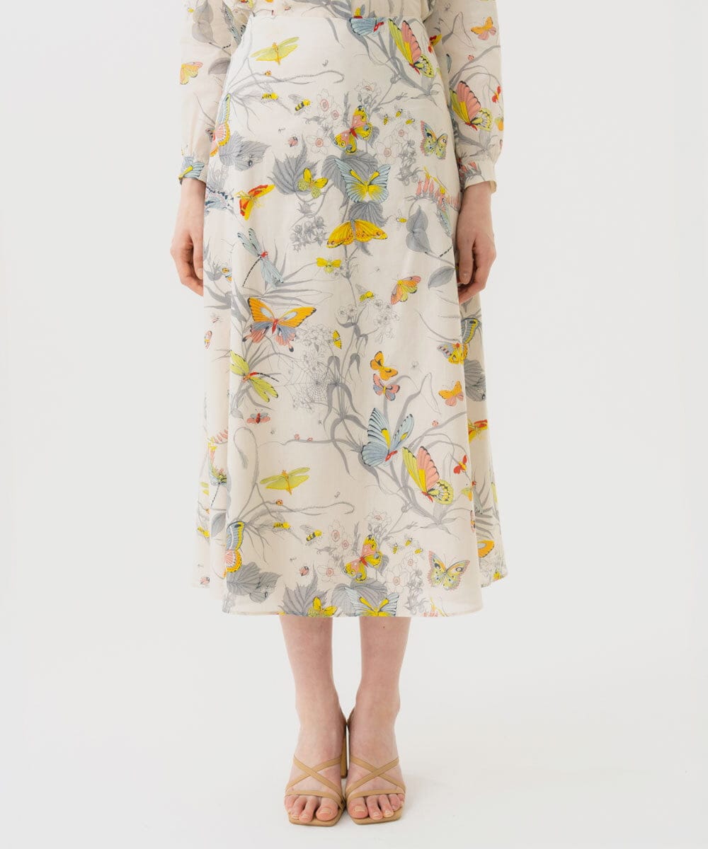 GBHGD94400 Sybilla(シビラ) バタフライ&フラワープリントスカート アイボリー系