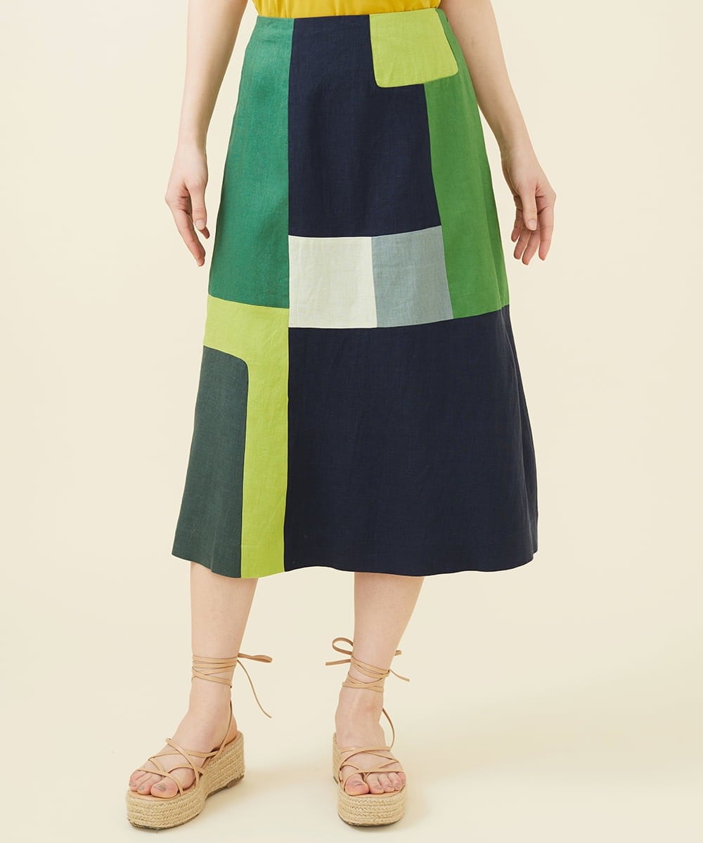 グリーンパッチワークスカート(ミモレ丈スカート) | Sybilla(シビラ  