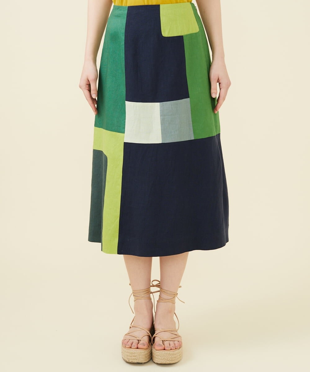 グリーンパッチワークスカート(ミモレ丈スカート) | Sybilla(シビラ  