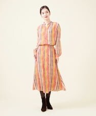 GBHJT07390 Sybilla(シビラ) マルチカラーストライプスカート ピンク