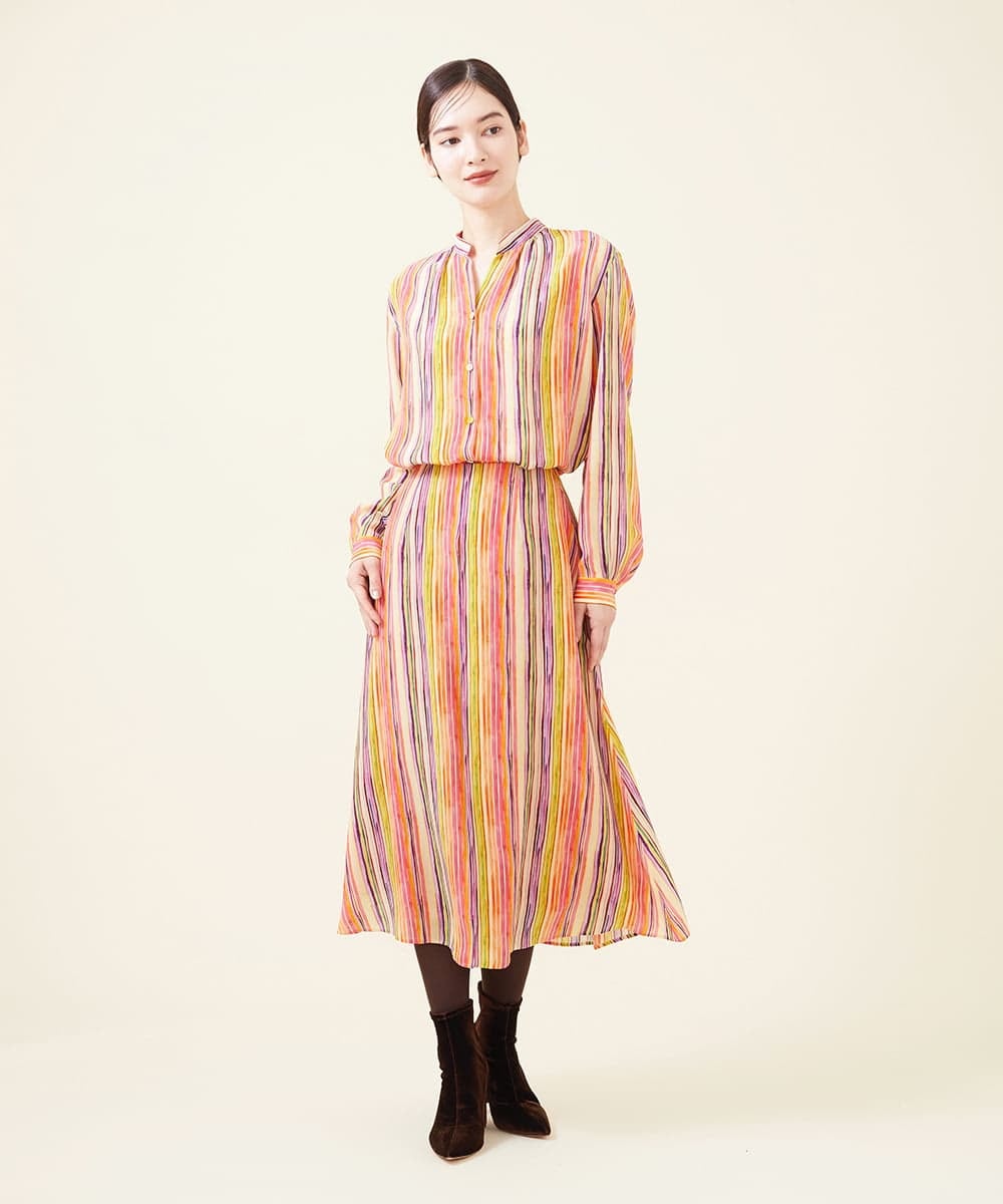 GBHJT07390 Sybilla(シビラ) マルチカラーストライプスカート ピンク