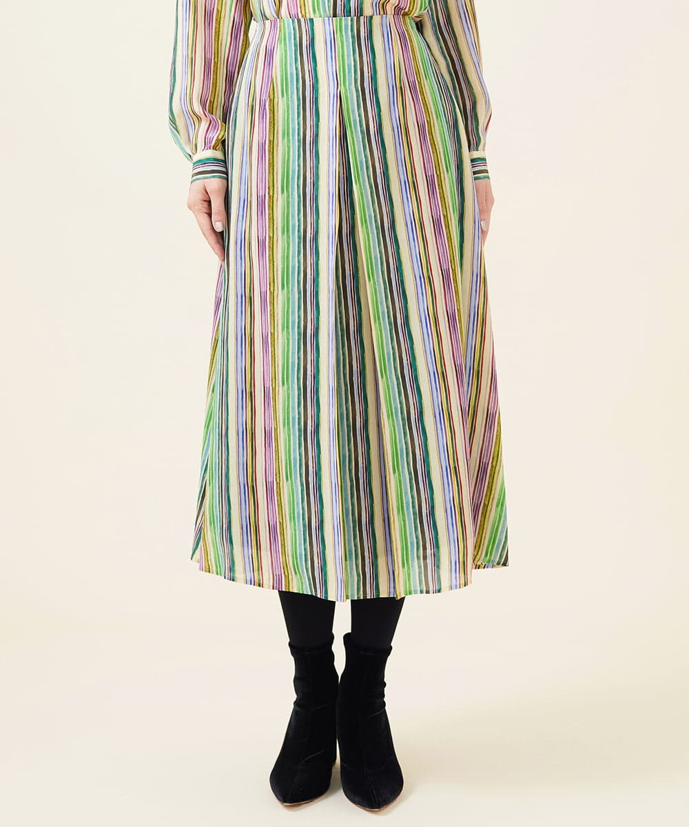 GBHJT07390 Sybilla(シビラ) マルチカラーストライプスカート グリーン