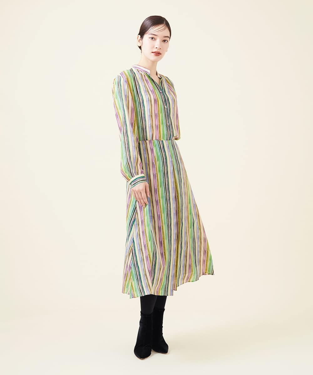 GBHJT07390 Sybilla(シビラ) マルチカラーストライプスカート グリーン