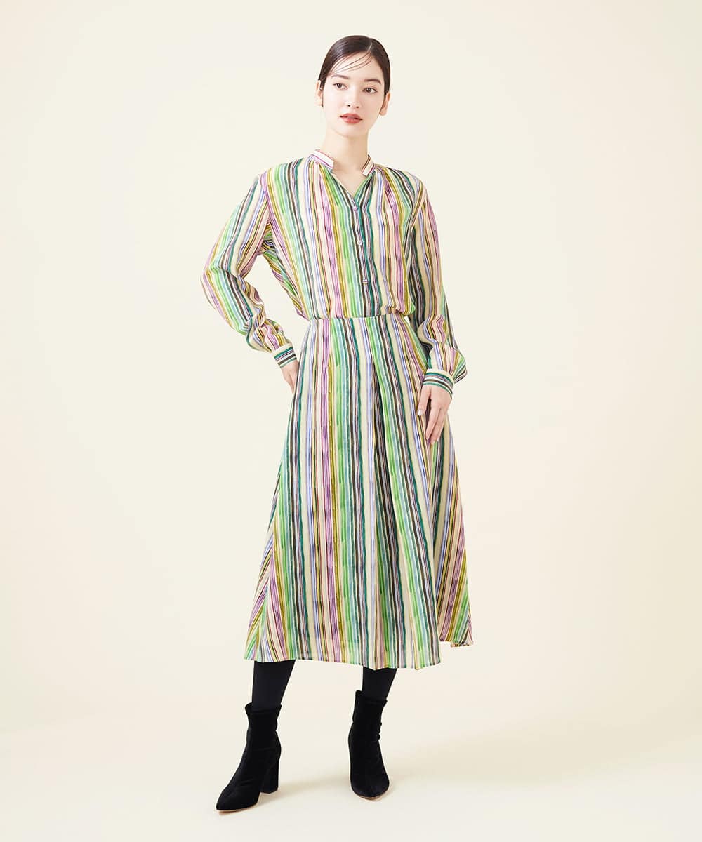 GBHJT07390 Sybilla(シビラ) マルチカラーストライプスカート グリーン
