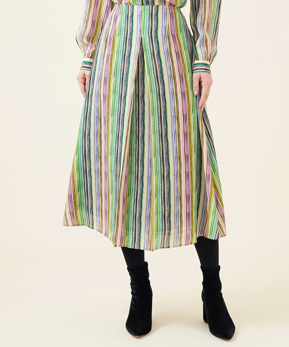 GBHJT07390 Sybilla(シビラ) マルチカラーストライプスカート グリーン