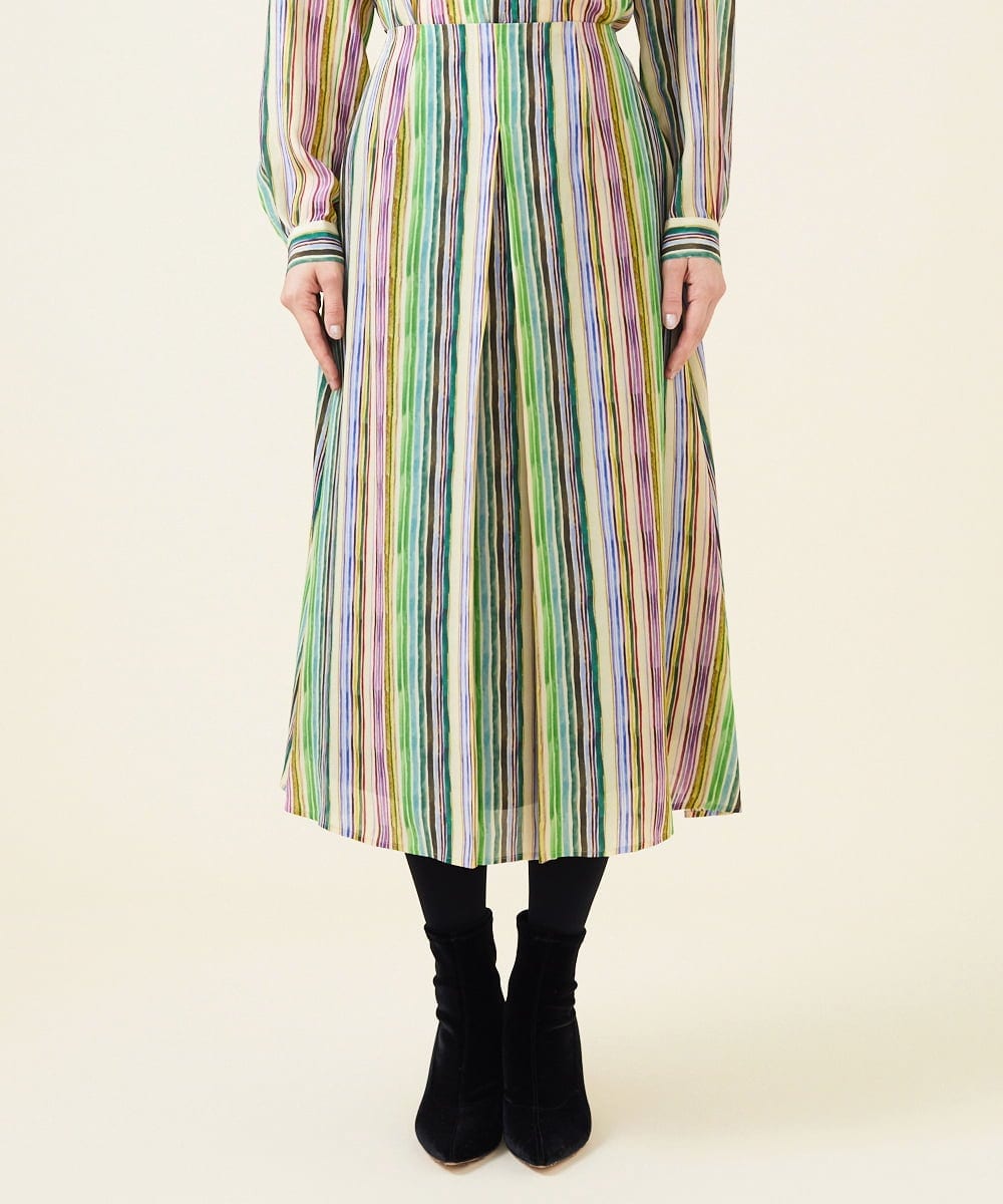 GBHJT07390 Sybilla(シビラ) マルチカラーストライプスカート グリーン