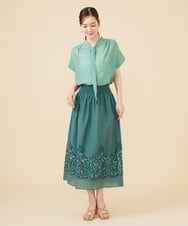 GBHJV40390 Sybilla(シビラ) カットジャカードレースシャーリングスカート グリーン