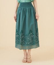 GBHJV40390 Sybilla(シビラ) カットジャカードレースシャーリングスカート グリーン
