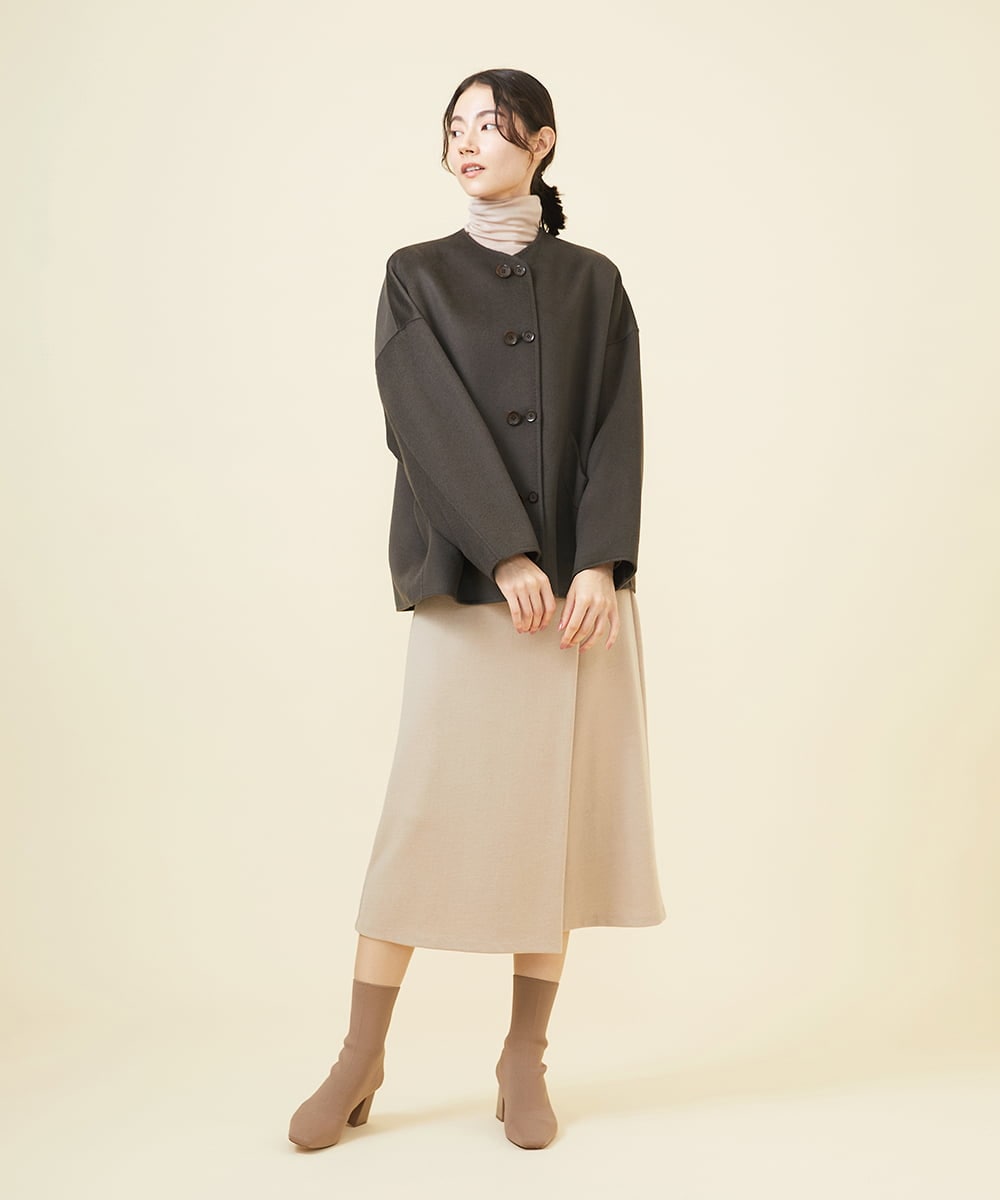 GBJAB06790 Sybilla(シビラ) 【WINTER BLUE】ダブルボタンショートリバーコート グレーブラウン