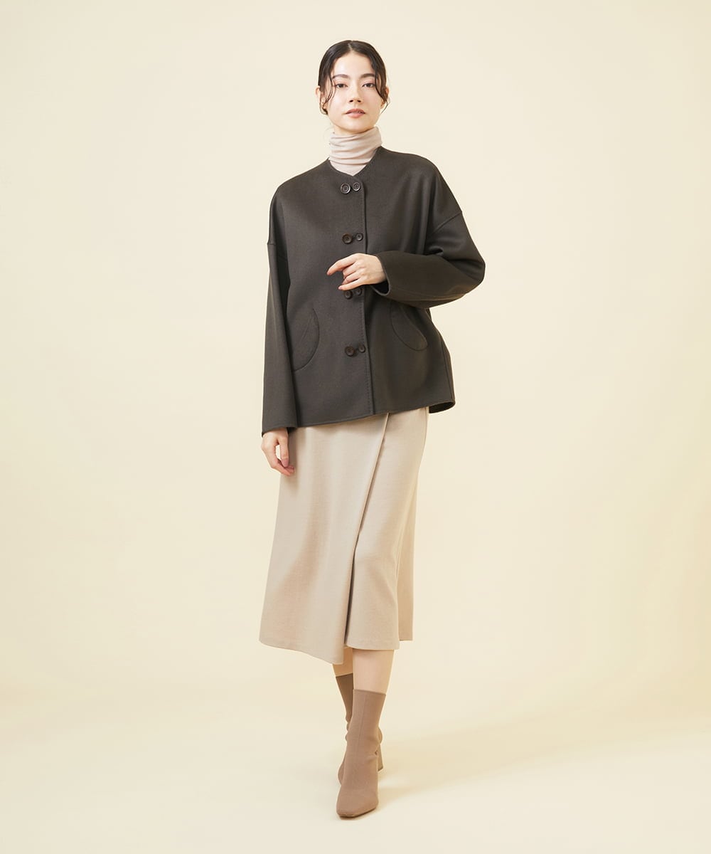 GBJAB06790 Sybilla(シビラ) 【WINTER BLUE】ダブルボタンショートリバーコート グレーブラウン