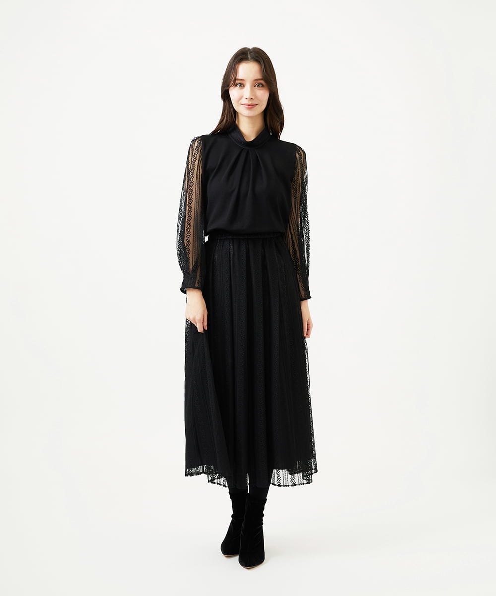 GBKAF31300 Sybilla(シビラ) ストライプレーススリーブカットソー ブラック