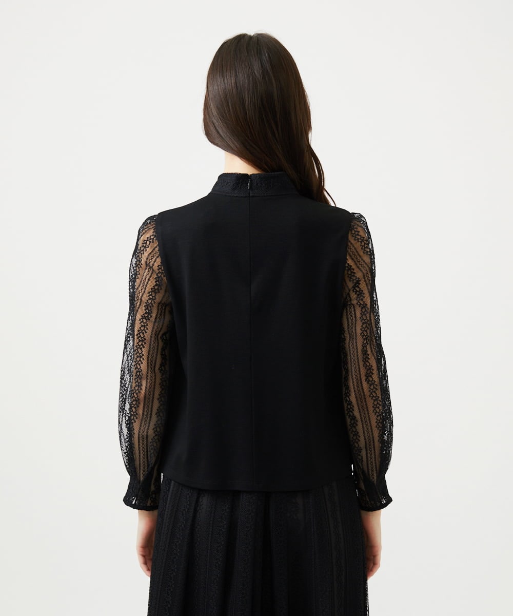 GBKAF31300 Sybilla(シビラ) ストライプレーススリーブカットソー ブラック