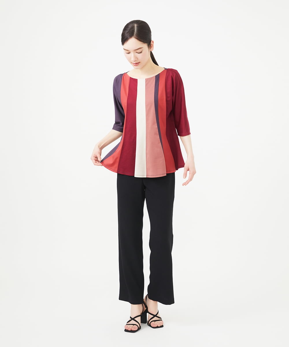 GBKGB44360 Sybilla(シビラ) パッチワークストライプカットソー レッド系