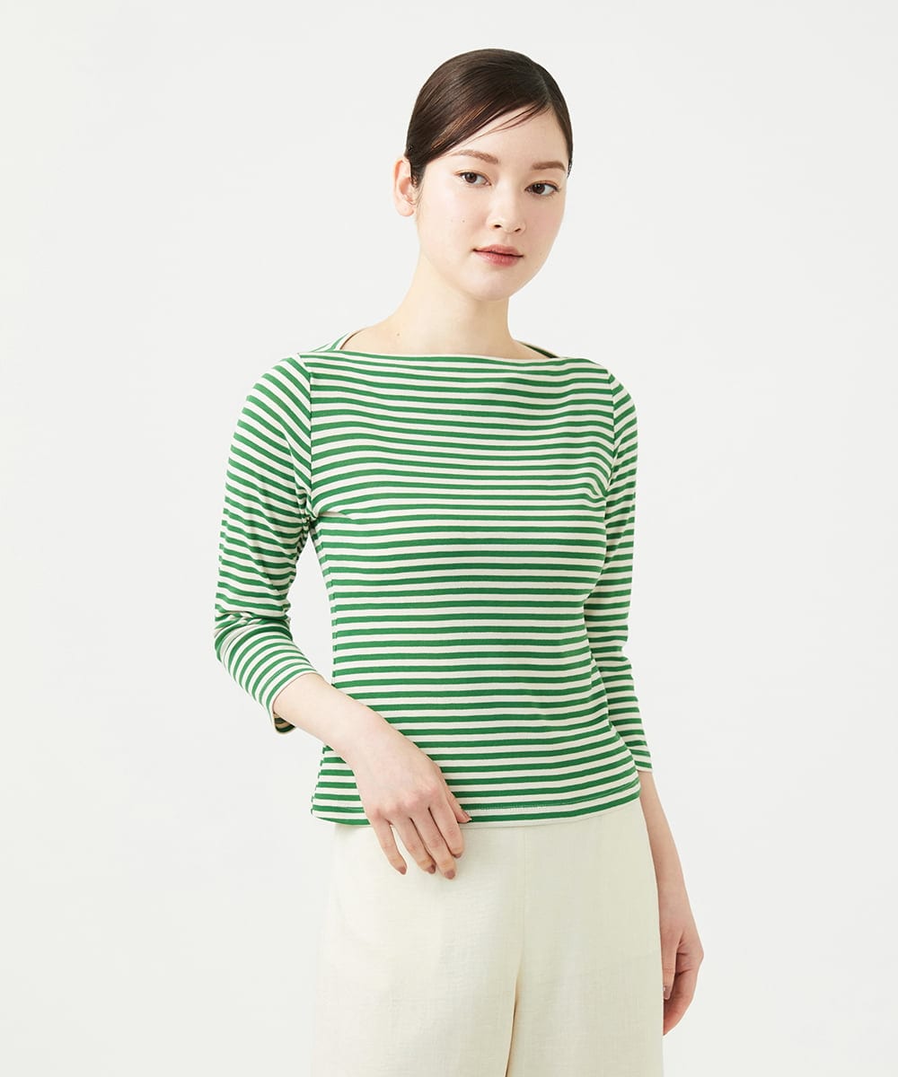 GBKGE01230 Sybilla(シビラ) ボーダーボートネックカットソー グリーン