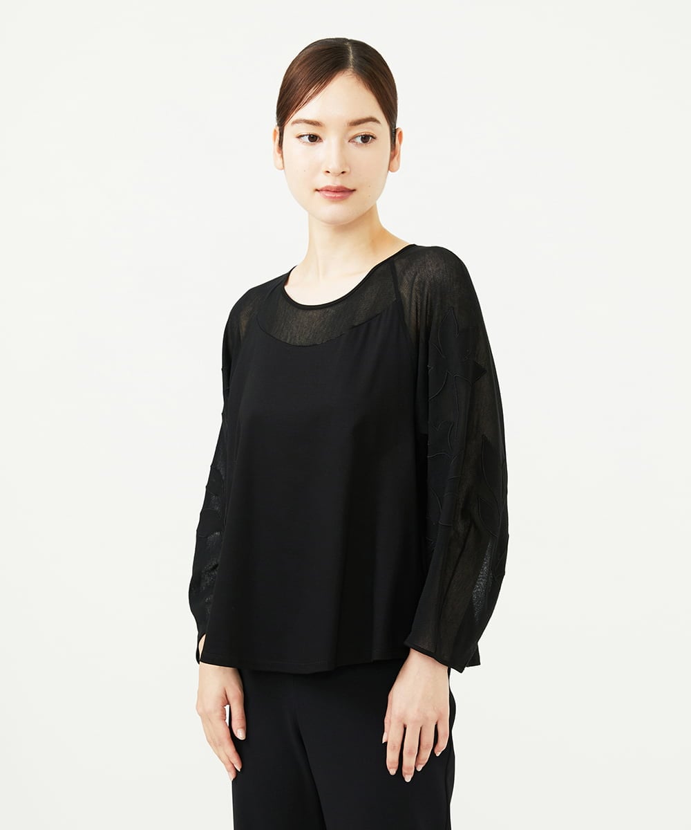 GBKJB05400 Sybilla(シビラ) フラワーチュールスリーブカットソー ブラック
