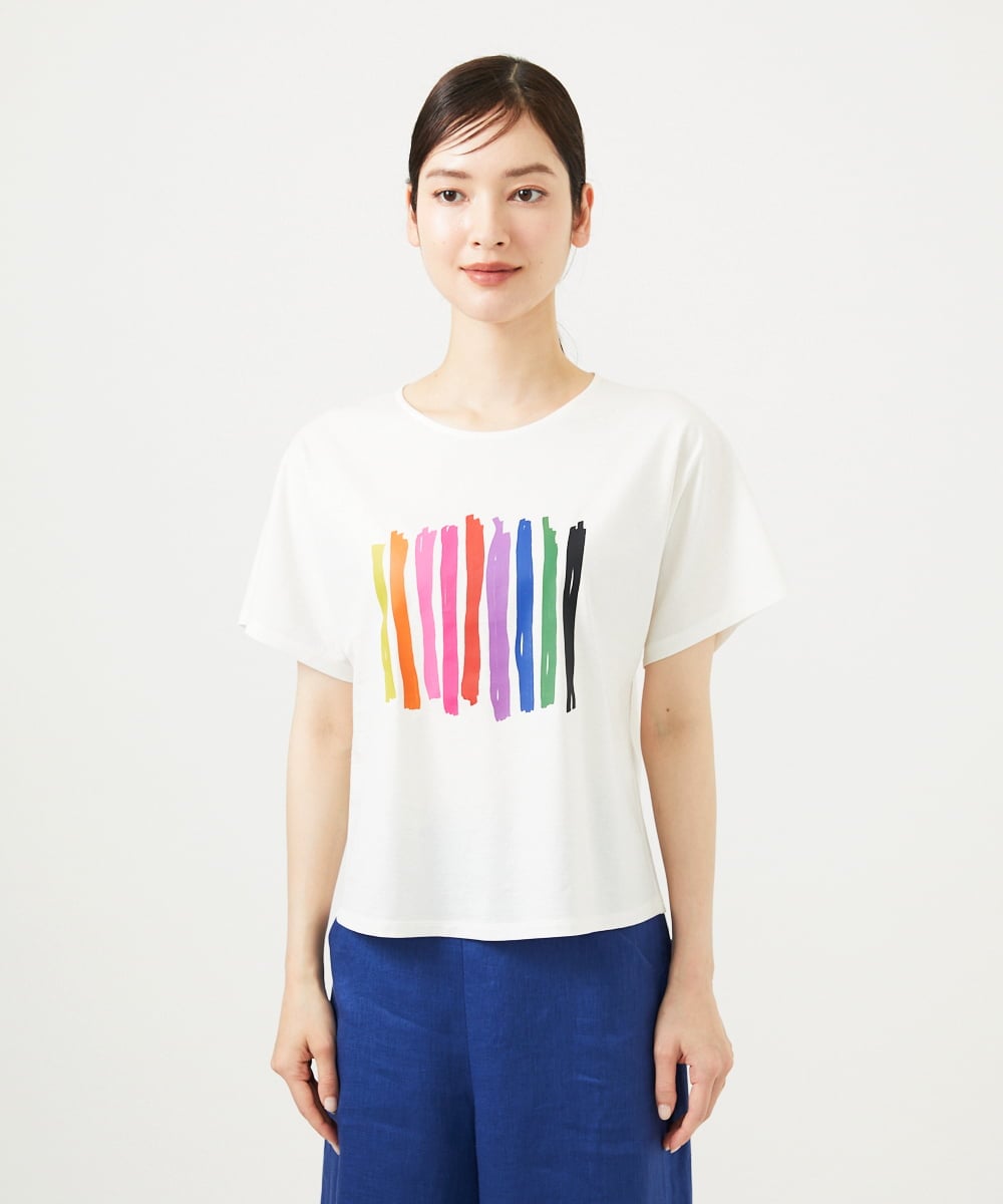 GBKJB07200 Sybilla(シビラ) レインボーストライププリントTシャツ ホワイト