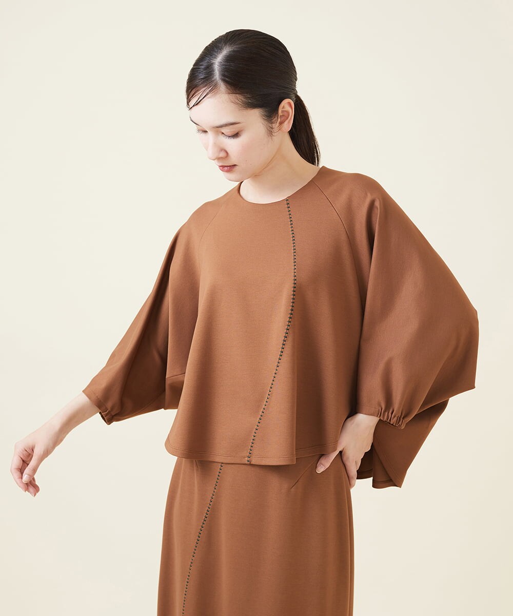 GBKJU67330 Sybilla(シビラ) 配色ステッチポンチカットソー キャメル